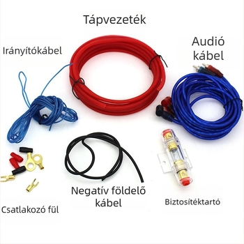 Autóhifi kábeles készlet erősítőhöz és mélynyomóhoz — 10 AWG táplálókábel, hangkábel, vezérlővezeték (Universális kompatibilitás)