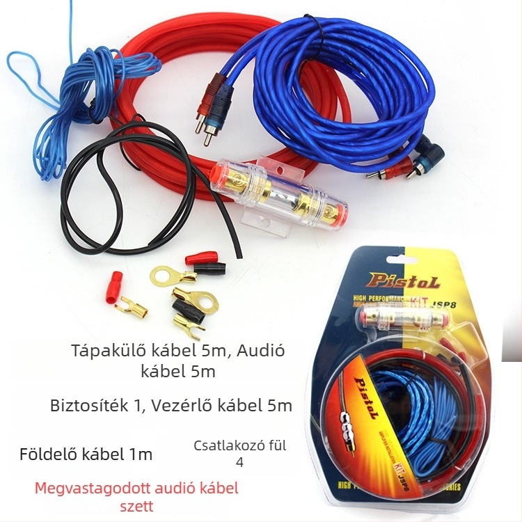 Autóhifi kábeles készlet erősítőhöz és mélynyomóhoz — 10 AWG táplálókábel, hangkábel, vezérlővezeték (Universális kompatibilitás)