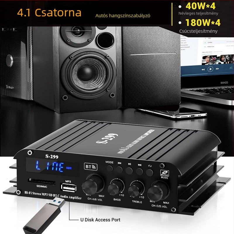 4.1-csatornás aktív subwoofer Bluetooth-kiegészítéssel, USB/SD-kártya, 12V 800W