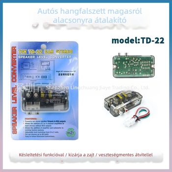TD-22 autóhanglejátszó konverter: magasról alacsony frekvenciára történő átalakítás késleltetéssel (Modell: TD-22; Feszültség: 12V; Anyag: Műanyag; Tömeg: 0.05; Kompatibilitás: Univerzális)