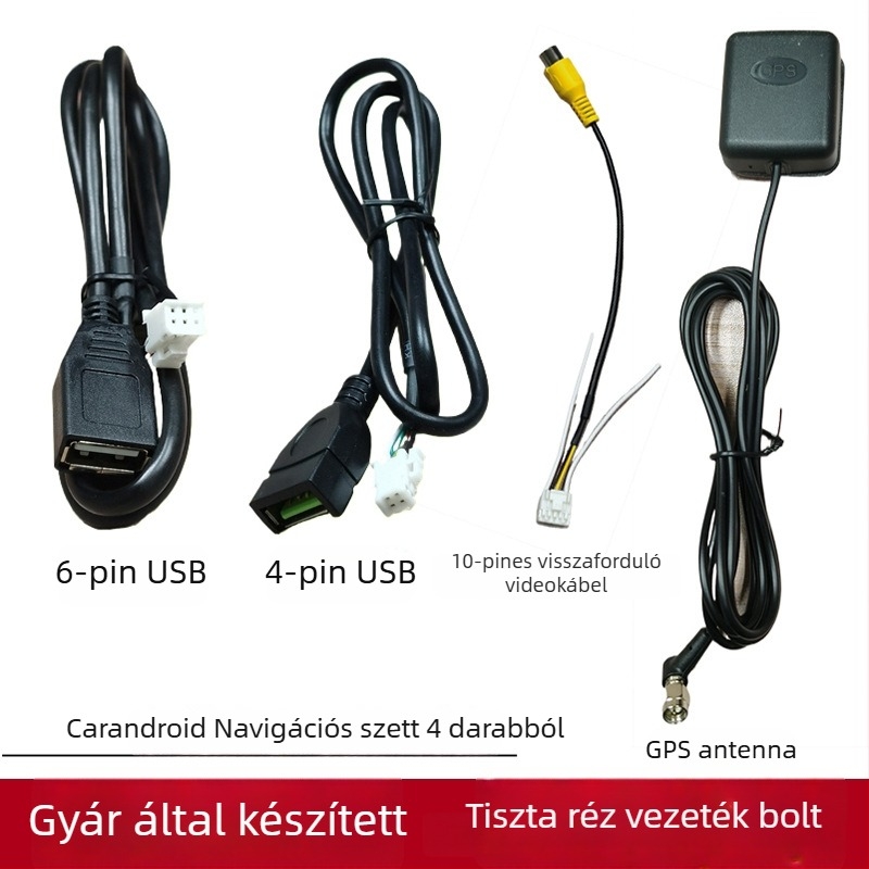 Android univerzális navigációs kábel nagy képernyőhöz – RCA kimenet, USB tápegység, hátrameneti AV-kábel és GPS antenna; Súly: 0.5; Márka: Shunli; Audio-kábel