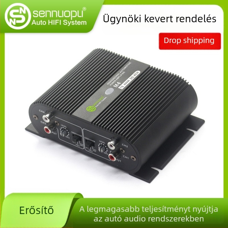 Autóhifi Class D erősítő, 4 csatornás, 100W, alumínium ház, modell M4
