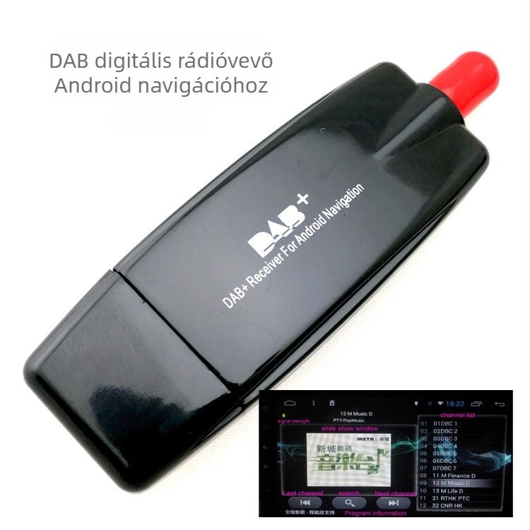 Android navigációs autó USB DAB digitális rádióvevő — USB interfész, 5V tápegység, APK-vezérlés, érintéses működtetés