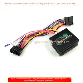 J&L 24V-12V DC tápegység átalakító kábel teherautóhoz és Android navigációs egységhez, 16-pontos csatlakozó