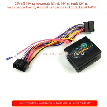 J&L 24V-12V DC tápegység átalakító kábel teherautóhoz és Android navigációs egységhez, 16-pontos csatlakozó