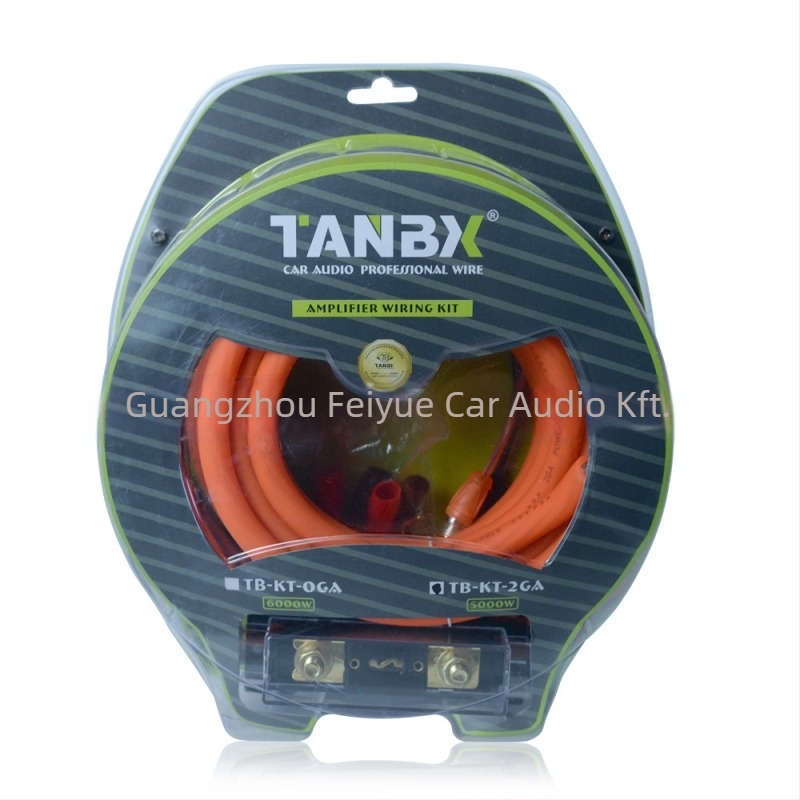 Autóhifi erősítő kábelkészlet 2GA vezetékekkel – táplálási és hangfal kábelek, RCA audio kábelek, modell Tb-kt-2ga