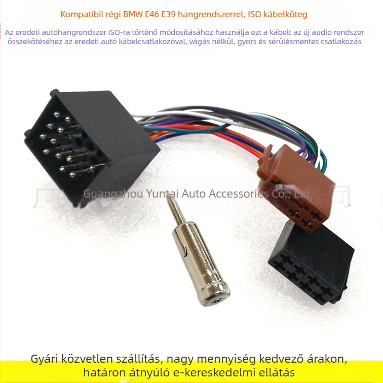Autó CD-lejátszó kábelköteg ISO európai szabvány szerint, Modell ISO-BM01, Tömeg 0,08 kg, Anyag: ónnal bevont réz, kompatibilis a régi BMW-vel
