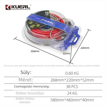 8GA autóhifi erősítő kábel, réz bevonat alumínium anyaggal, 12-24V, 600-1000W, modell K-310