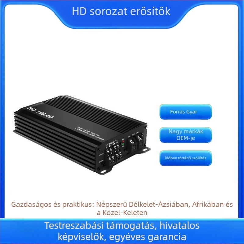 HD-150.4D autóhifi erősítő - 4x150W, 12V, Class D, Négycsatornás, Alumínium ötvözet