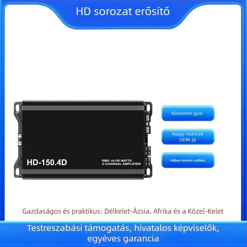 HD-150.4D autóhifi erősítő - 4x150W, 12V, Class D, Négycsatornás, Alumínium ötvözet