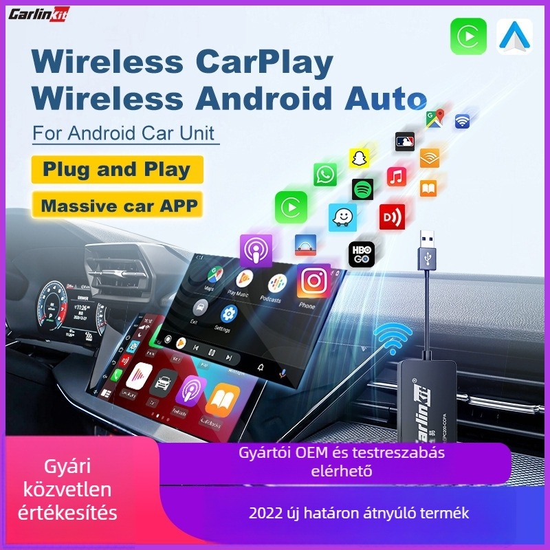 Carlinkit vezeték nélküli autómodul Android Auto és CarPlayhez (ABS, 5V, 0.75W) CPC200-CCPA hátsó Android kijelzőkhöz