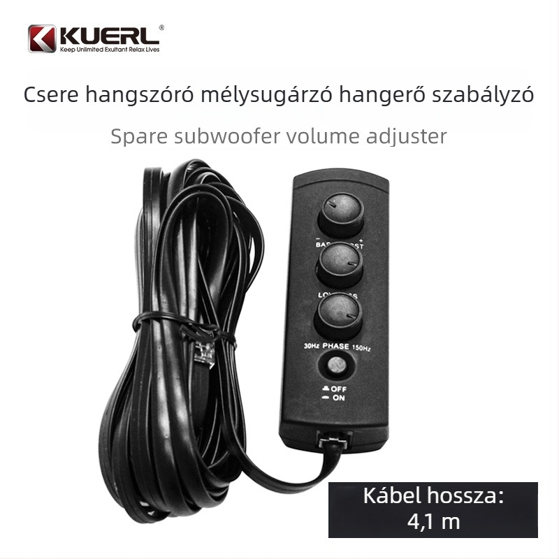 Távirányos hangerő-szabályzó autóban használt szubwooferhez a pótkeréken — Modell K-BT03, Márka Kuerl/Cool, PVC, 0,2 kg