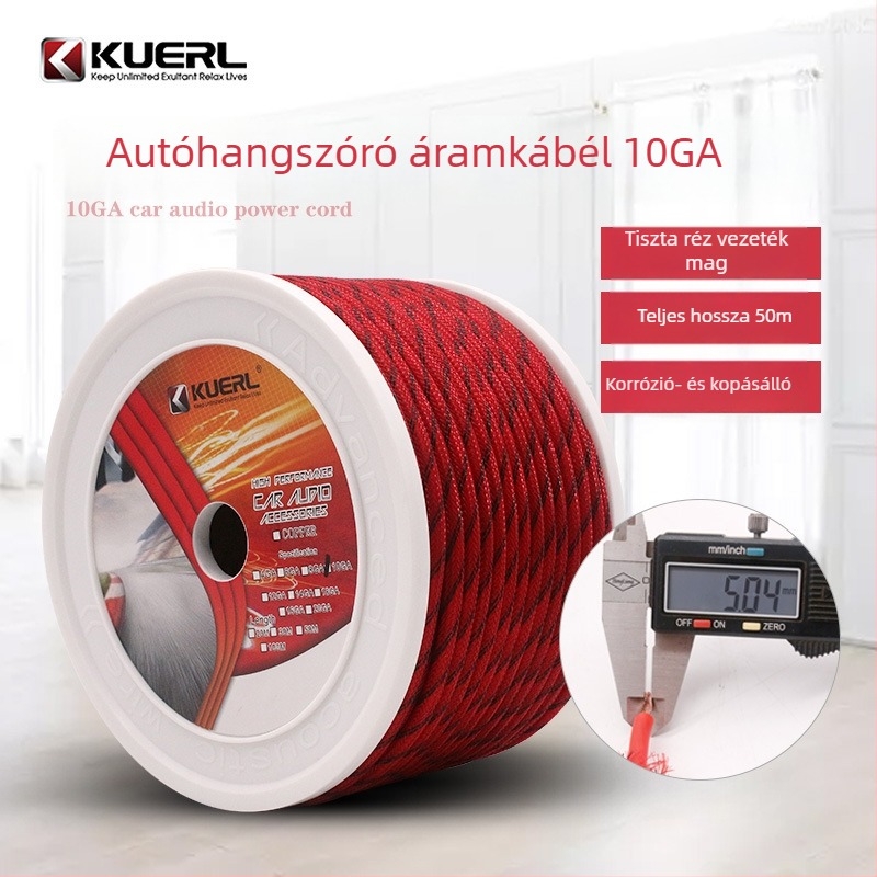 10GA tiszta réz tápkábel hálós védőburkolattal autóhifihez – 12V, univerzális