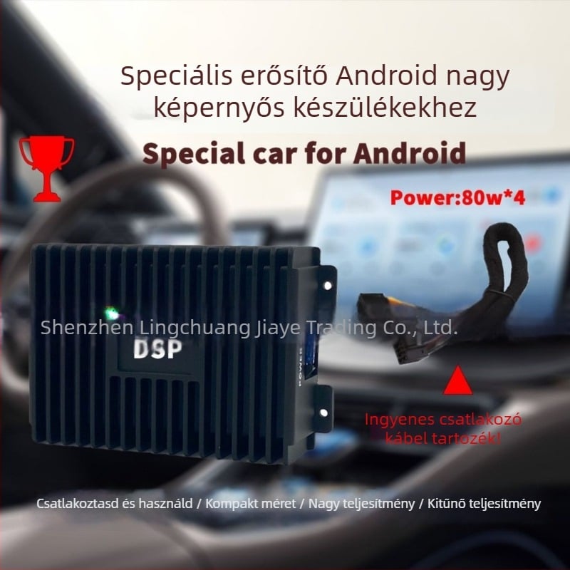Autó DSP Android hangrendszer modul 4×80W RMS erősítővel, alumínium ötvözet ház, DC 10,5–14,8V, modell 80.4