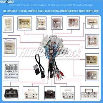 Android 9 hüvelykes fej egység bekötőkábel a Toyota Harrierhez (1998–2001) – 12V, műanyag + fém, kompatibil Harrier/RX300 (1998–2000)