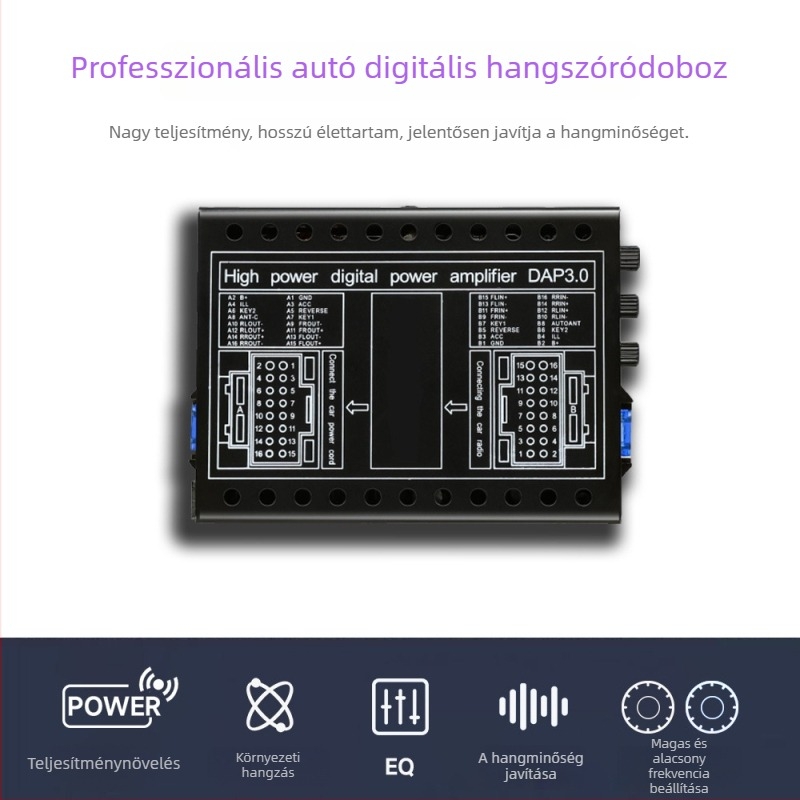 DSP autóhifi erősítő 4x60W, 12V, 92dB SNR, univerzális Android navigációhoz