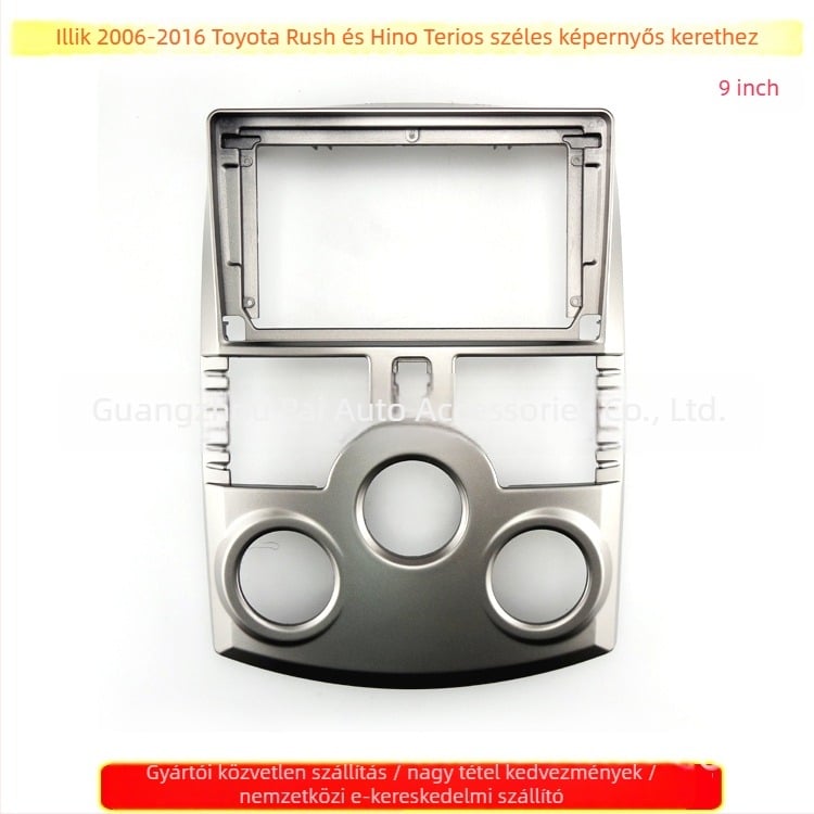 Autóhifi központi kezelőpanel DVD keret, kompatibilis a Toyota Rush és a Daihatsu Terios modellekkel, súly 1000 g.