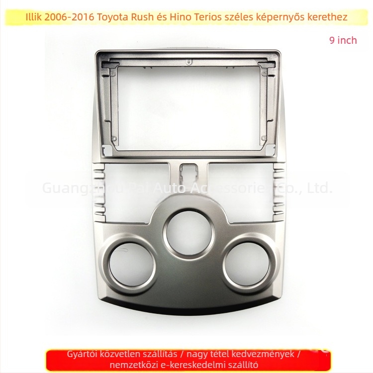 Autóhifi központi kezelőpanel DVD keret, kompatibilis a Toyota Rush és a Daihatsu Terios modellekkel, súly 1000 g.