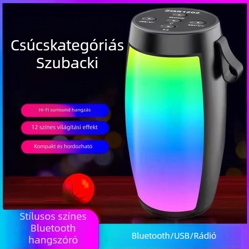 Beépített akkumulátorral ellátott Bluetooth hangszóró, 5W kimenet, Bluetooth 5.3, frekvencia-tartomány 100 Hz-20 kHz, vezeték nélküli hatótávolság akár 10 m