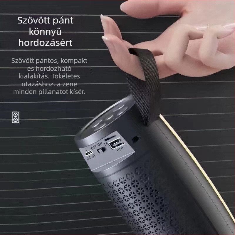 Beépített akkumulátorral ellátott Bluetooth hangszóró, 5W kimenet, Bluetooth 5.3, frekvencia-tartomány 100 Hz-20 kHz, vezeték nélküli hatótávolság akár 10 m