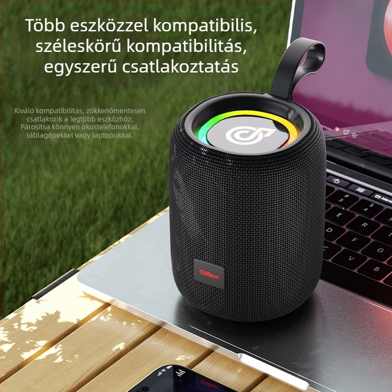 Kültéri hordozható vezeték nélküli Bluetooth hangszóró, vízálló hálós rács, mély basszusú szubwoofer, ritmikus hangulatvilágítás, memóriakártya bemenet, TWS hangzás