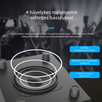Faanyagú 2.1 multimédiás aktív Bluetooth számítógép hangszóró USB és 3,5 mm bemenettel, Bluetooth 5.0, 10W+3W×2