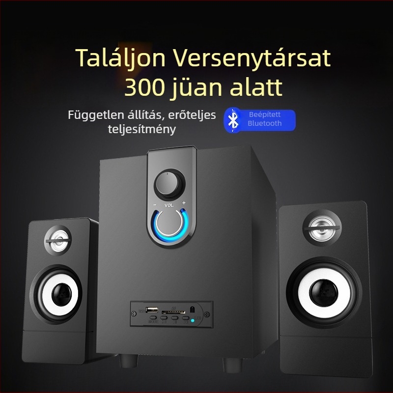 Faanyagú 2.1 multimédiás aktív Bluetooth számítógép hangszóró USB és 3,5 mm bemenettel, Bluetooth 5.0, 10W+3W×2