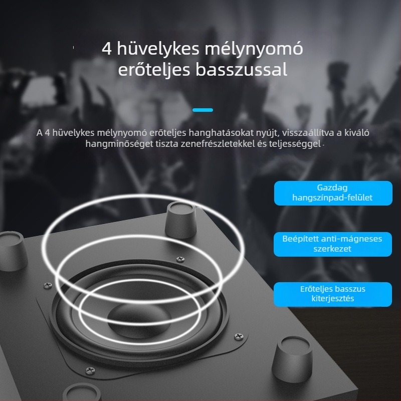 Faanyagú 2.1 multimédiás aktív Bluetooth számítógép hangszóró USB és 3,5 mm bemenettel, Bluetooth 5.0, 10W+3W×2