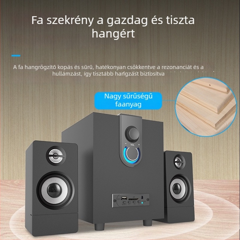 Faanyagú 2.1 multimédiás aktív Bluetooth számítógép hangszóró USB és 3,5 mm bemenettel, Bluetooth 5.0, 10W+3W×2