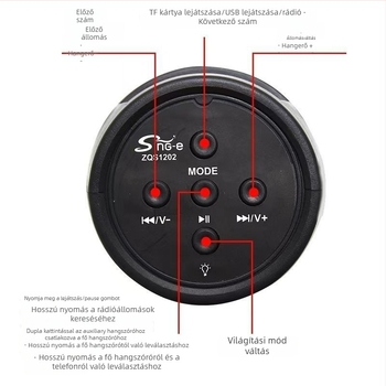 Bluetooth vezeték nélküli hangszóró USB és microSD-kártya bemenettel; IPX4 vízálló; 40Hz-20kHz; SNR ≥100dB; beépített 1200-2000 mAh akkumulátor