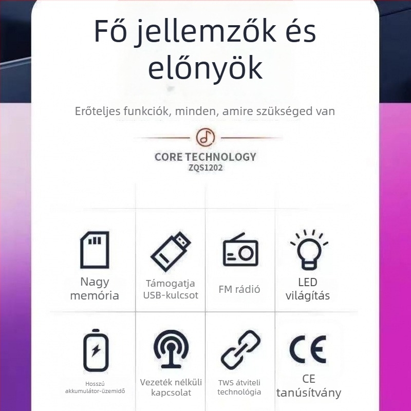 Bluetooth vezeték nélküli hangszóró USB és microSD-kártya bemenettel; IPX4 vízálló; 40Hz-20kHz; SNR ≥100dB; beépített 1200-2000 mAh akkumulátor