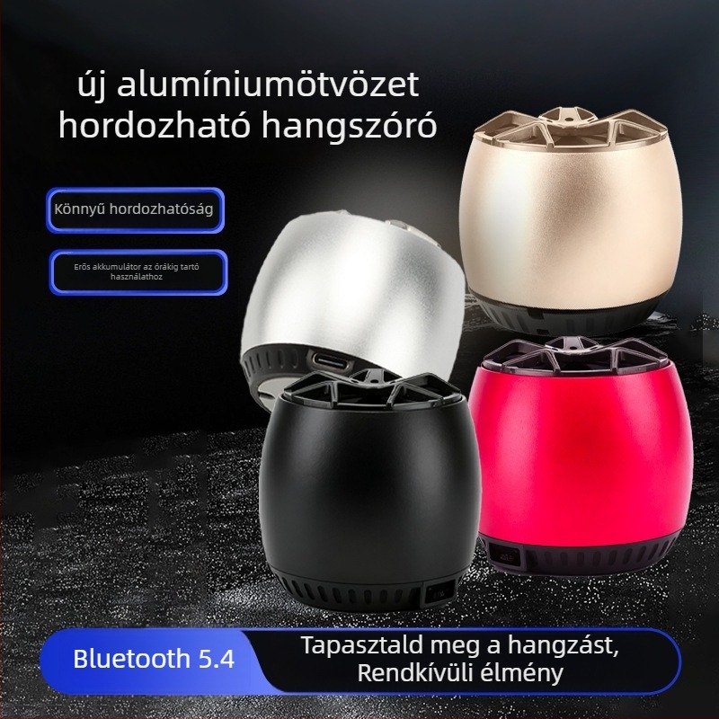 Hordozható Bluetooth fém hangszóró, 5. generációs, mély basszus, kiváló hangzás, kártyahely, Bluetooth 5.3, 5W, 100Hz–20kHz, 10 m hatótávolság