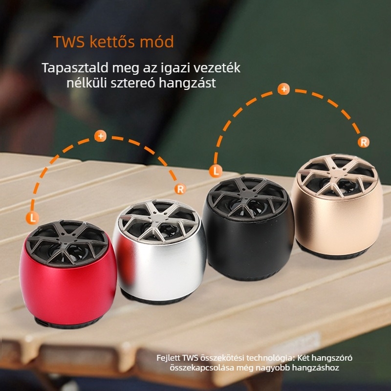 Hordozható Bluetooth fém hangszóró, 5. generációs, mély basszus, kiváló hangzás, kártyahely, Bluetooth 5.3, 5W, 100Hz–20kHz, 10 m hatótávolság