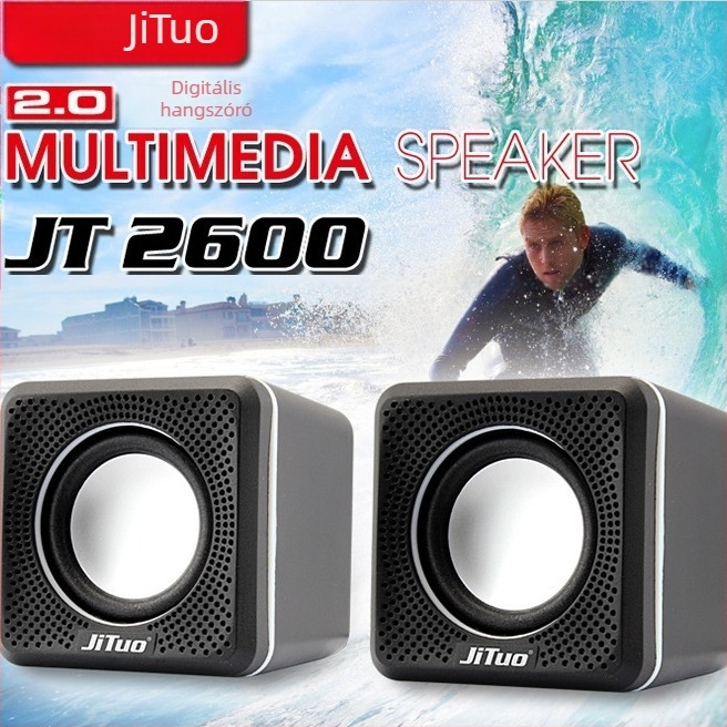 JT2600 laptop hangszóró USB és 3,5 mm csatlakozással, sztereó 2.0, frekvencia-tartomány 40 Hz–20 kHz
