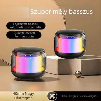 Bluetooth hangszóró környezeti fénnyel és intelligens vezérléssel, üveg mélynyomó, frekvencia-tartomány 40 Hz–20 kHz, SNR ≥100 dB