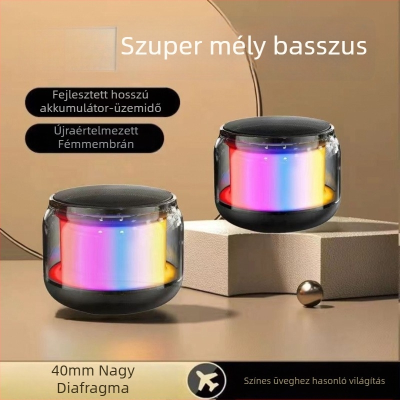 Bluetooth hangszóró környezeti fénnyel és intelligens vezérléssel, üveg mélynyomó, frekvencia-tartomány 40 Hz–20 kHz, SNR ≥100 dB
