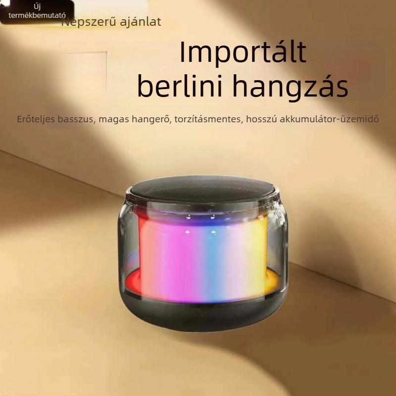 Bluetooth hangszóró környezeti fénnyel és intelligens vezérléssel, üveg mélynyomó, frekvencia-tartomány 40 Hz–20 kHz, SNR ≥100 dB