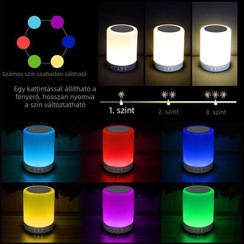 Bluetooth hangszóró érintéses éjjeli fény, kártyahely, színváltó LED világítás, hordozható mini hangszóró