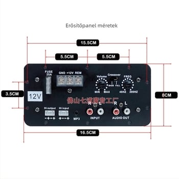 Autóhanglejátszó erősítő PCB – 12V, 120W, 20Hz–20kHz, 2–8 Ω