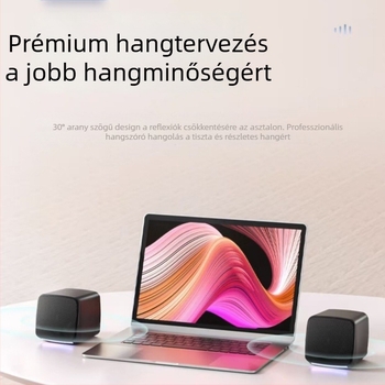 Asztali számítógépes hangfalak subwooferrel — 2.0 csatornás, 6W kimenet, USB tápellátás, 3,5 mm bemenet, 40 Hz–20 kHz frekvenciatartomány