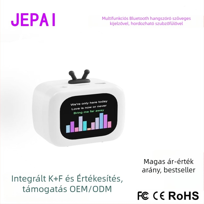 Kézibes Bluetooth hangszóró kijelzővel, hordozható mini hangszóró dalszöveg kijelzővel és többnyelvű támogatás, Bluetooth 5.3, 100Hz-20kHz, SNR ≥70dB, beépített akkumulátor 300-500mAh