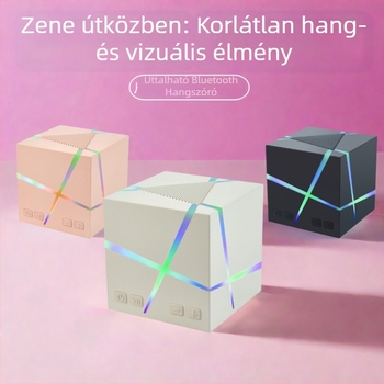 Bluetooth kocka hangszóró — 5W kimenet, beépített 500–800 mAh akkumulátor, Bluetooth 5.3, 100 Hz–20 kHz frekvencia-válasz, 10 m hatótávolság