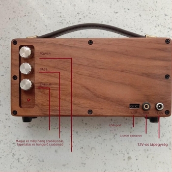 Diófából készült Bluetooth hangszóró, kézzel készített, hordozható kültéri retro dizájn, 5 hangszóróval, Bluetooth 5.0, 60Hz-15kHz, SNR ≥85dB, 30W