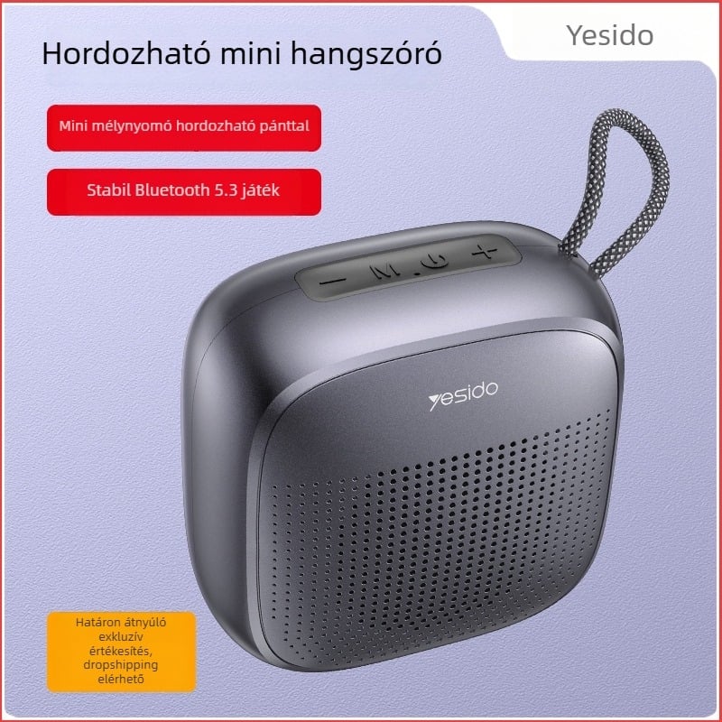 Yesido Bluetooth hangszóró 52 mm meghajtóval, BT 5.3, frekvencia-tartomány 60 Hz–15 kHz, IPX2 vízálló, beépített 1000–1200 mAh akkumulátor