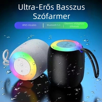 Bluetooth mini hordozható hangszóró kültéri használatra (IPX5 vízálló, 5W kimenet, Bluetooth 5.1, beépített akkumulátor, 100 Hz–20 kHz)
