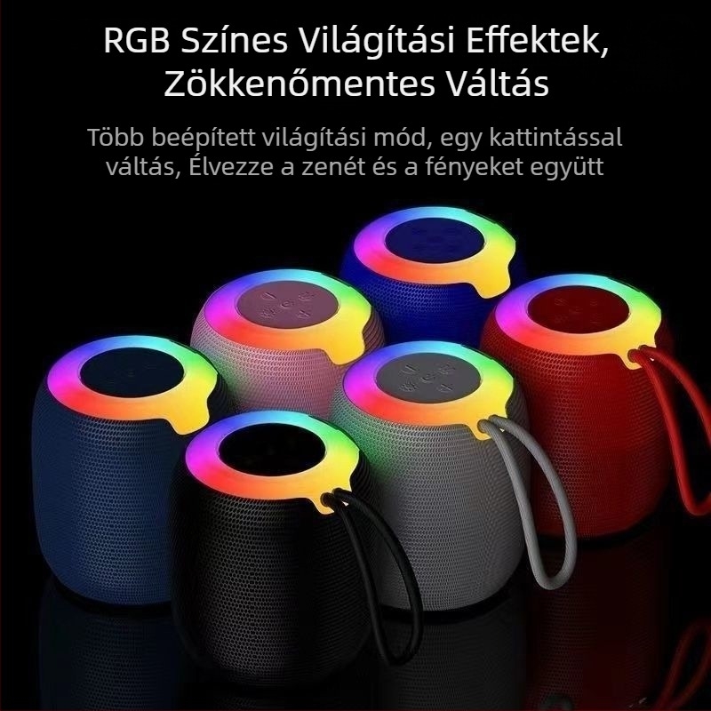 Bluetooth mini hordozható hangszóró kültéri használatra (IPX5 vízálló, 5W kimenet, Bluetooth 5.1, beépített akkumulátor, 100 Hz–20 kHz)