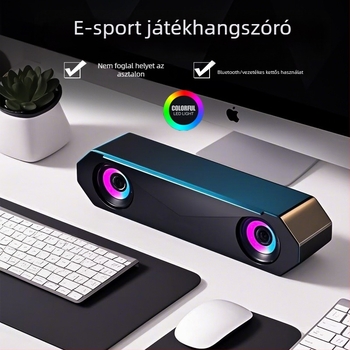 Kék asztali számítógép hangszórók szubwooferrel, kábeles, multimédiás hangrendszer