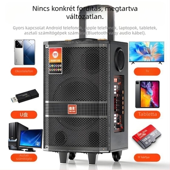 Gurulós Bluetooth karaoke hangsugárzó, 50W kimenet, 4 hangsugárzó, beépített akkumulátor (2000–4000 mAh), Bluetooth 5.0, 20 Hz–20 kHz
