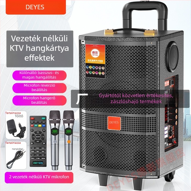 Gurulós Bluetooth karaoke hangsugárzó, 50W kimenet, 4 hangsugárzó, beépített akkumulátor (2000–4000 mAh), Bluetooth 5.0, 20 Hz–20 kHz