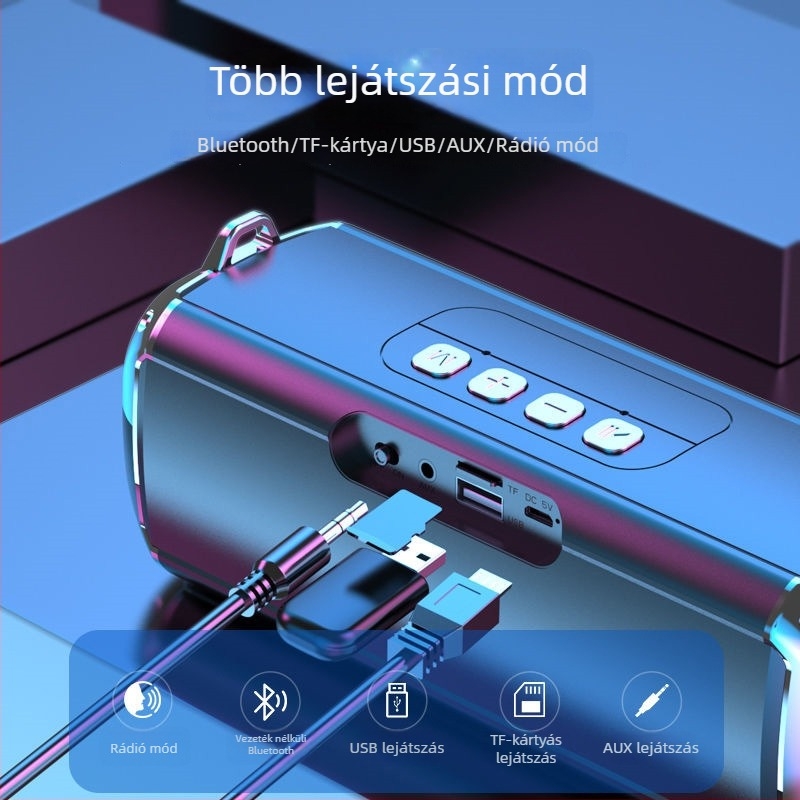 Hordozható vezeték nélküli Bluetooth hangszóró RGB világítással és pánttal, 2 hangszóró, 5W, Bluetooth 5.0, IPx3, beépített akkumulátor 1200–2000 mAh